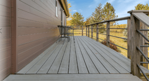 A close-up of the decking on a backyard deck.