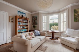 Luxury traditional furnished victorian living room with modern bay window